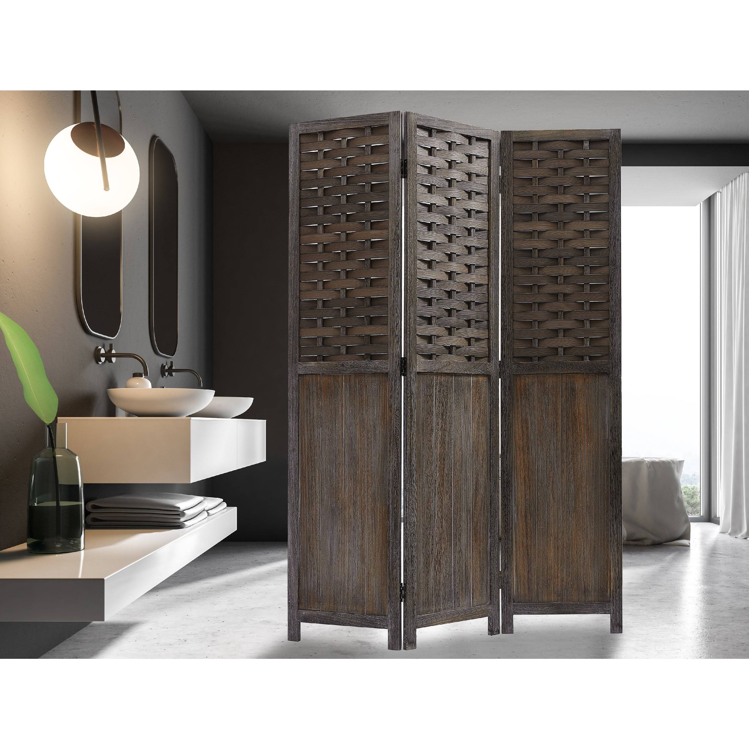 COZAYH 3 Panel 67” Paulownia Wood Screen Room Divider, Folding Room Partitions, Freestanding Privacy Screen w/Hand-Woven Polymer