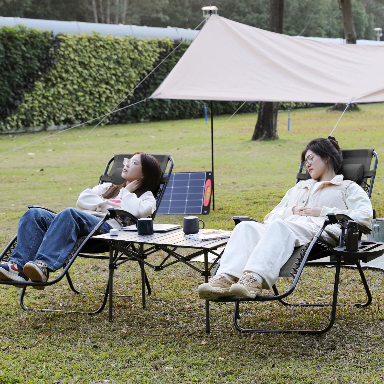 MoNiBloom Patio Zero Gravity Chair Set of 2, Folding Adjustable Reclining Beach Lawn Lounger with Pillow and Cup Holder, Black