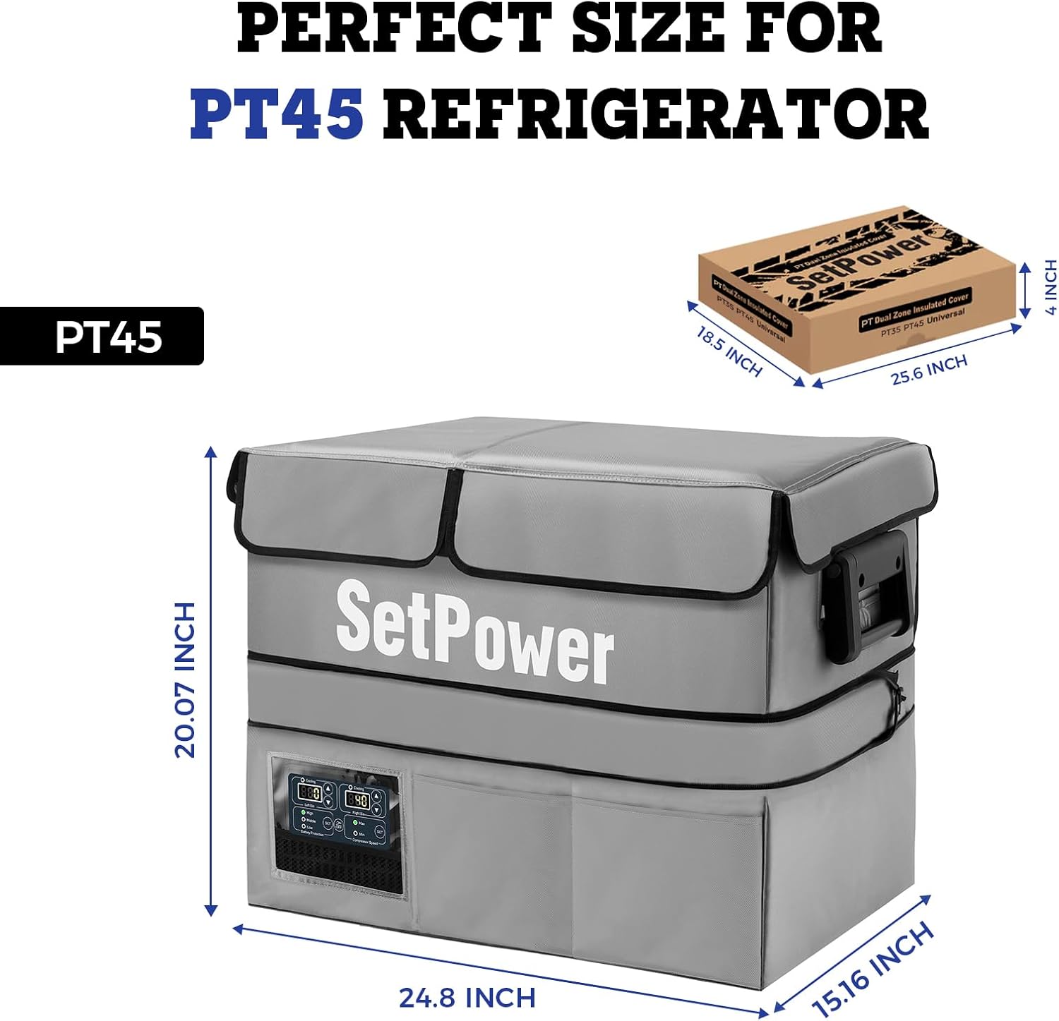 Setpower PT45 Electric Cooler Car Refrigerator With Cover,45L Dual Zone Portable Freezer Fridge,Portable Car Fridge,12 Volt Refrigerator for Car,RV,Truck,Vehicles,Travel and Home Use
