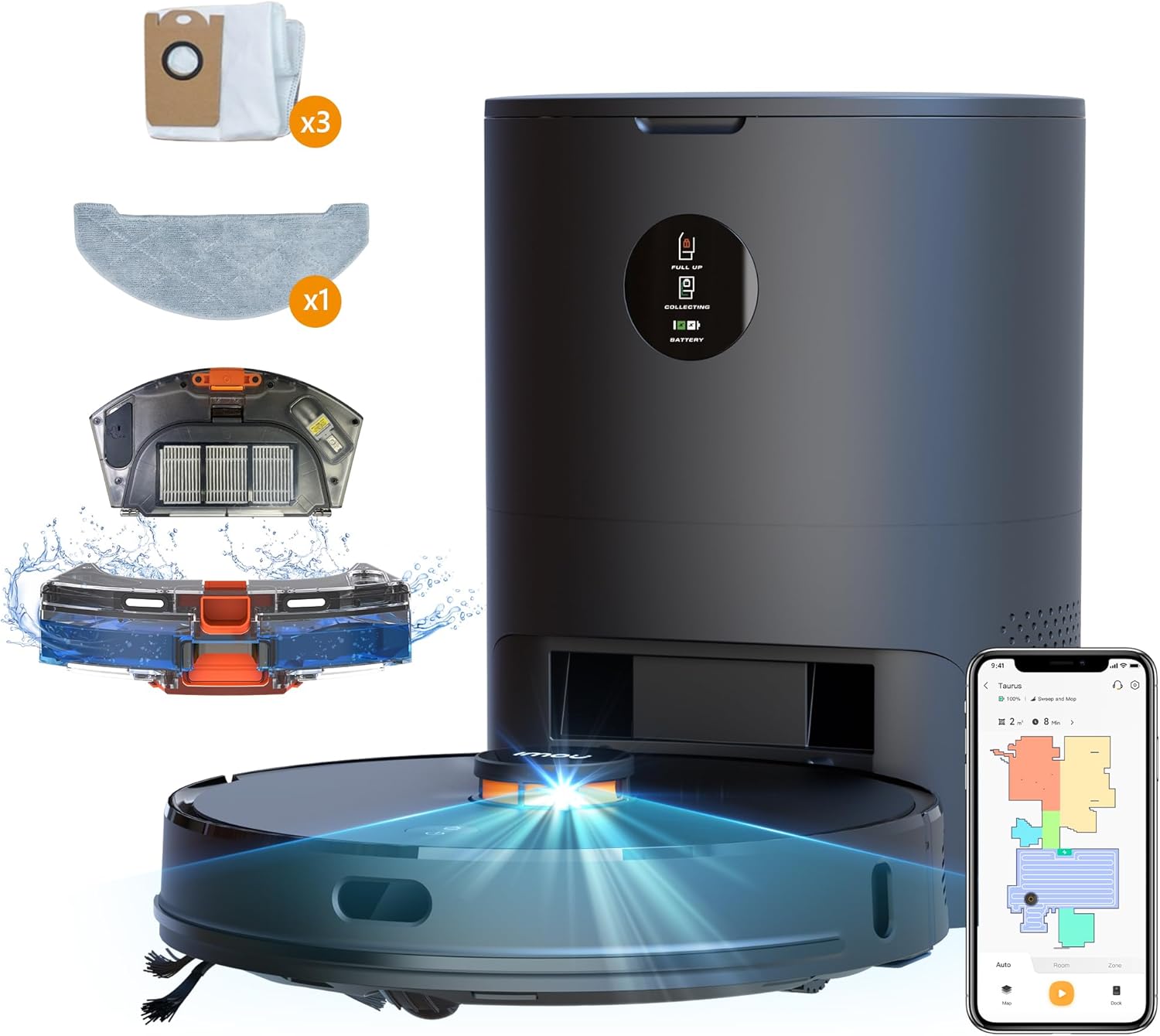 Imou Robot Vacuum and Dust Box Combo Self Emptying 3-in-1 Cleaner, Robotic Vacuum Lidar Navigation & Smart App Mapping, 4500Pa Suction, 180Min Max Runtime, 60-Day Capacity, Ideal for Pet Hair