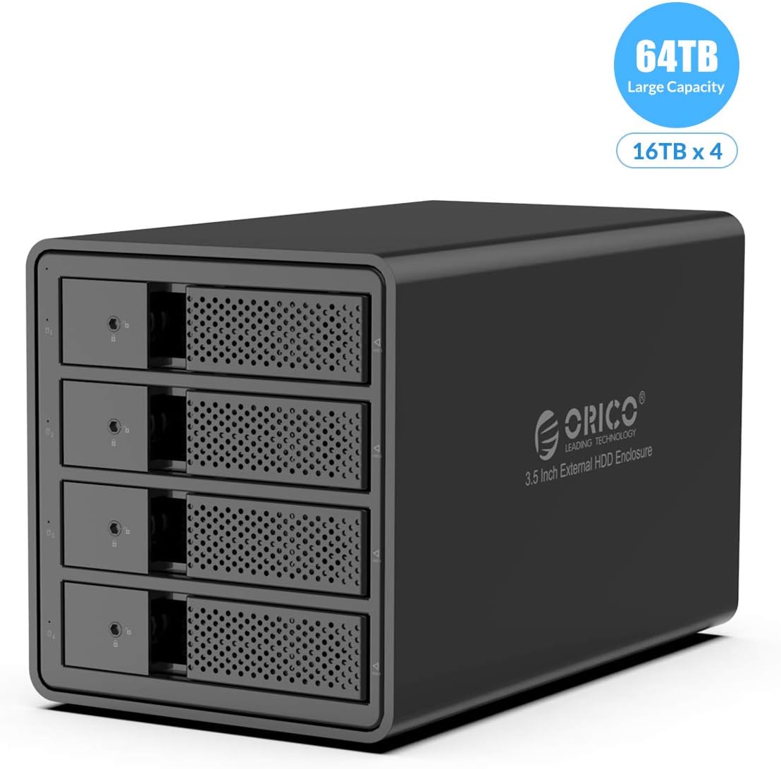 ORICO 4 Bay USB 3.0 to SATA Chia External Hard Drive Enclosure for 3.5 inch HDD Support 64TB (4 x 16TB) Aluminum Alloy RAID Enclosure Support RAID Mode Storage-9548RU3
