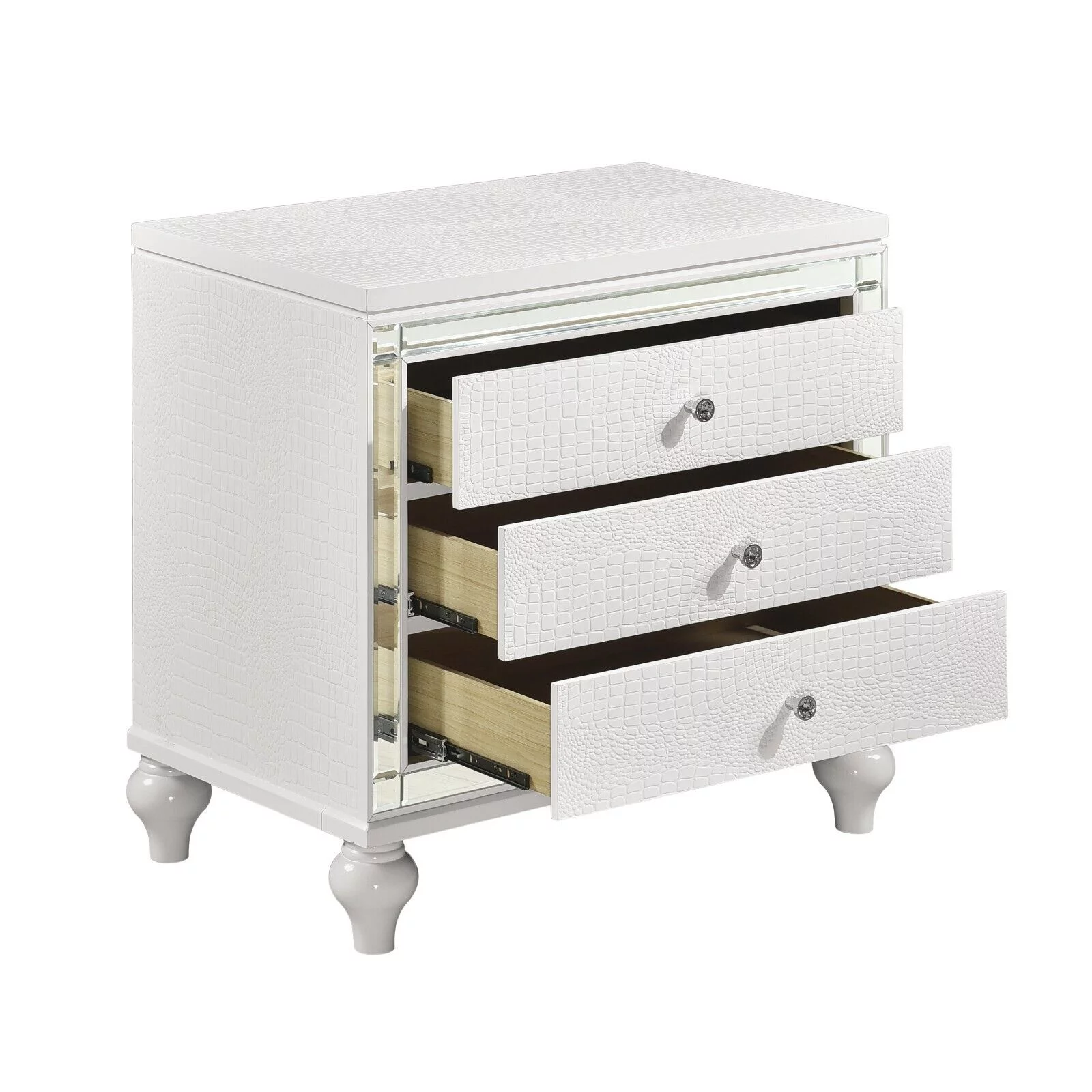 Contemporary White Metallic Finish 4pc Bedroom Set Est-King Bed Nightstand Dresser LED Mirror Headboard