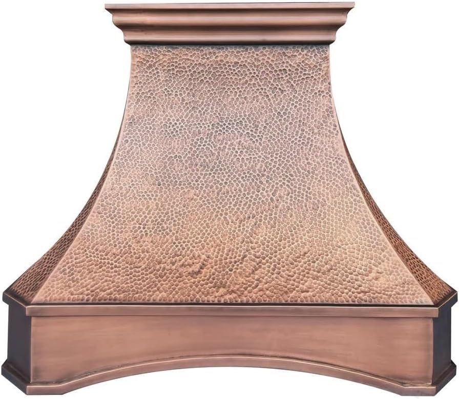 CT Copper Tailor Arched Copper Range Hood Vent, 42'' W, 42''H, Custom Handmade Wall Mounted Kitchen Hood with Exhaust Fan and Light, VH26-3HS