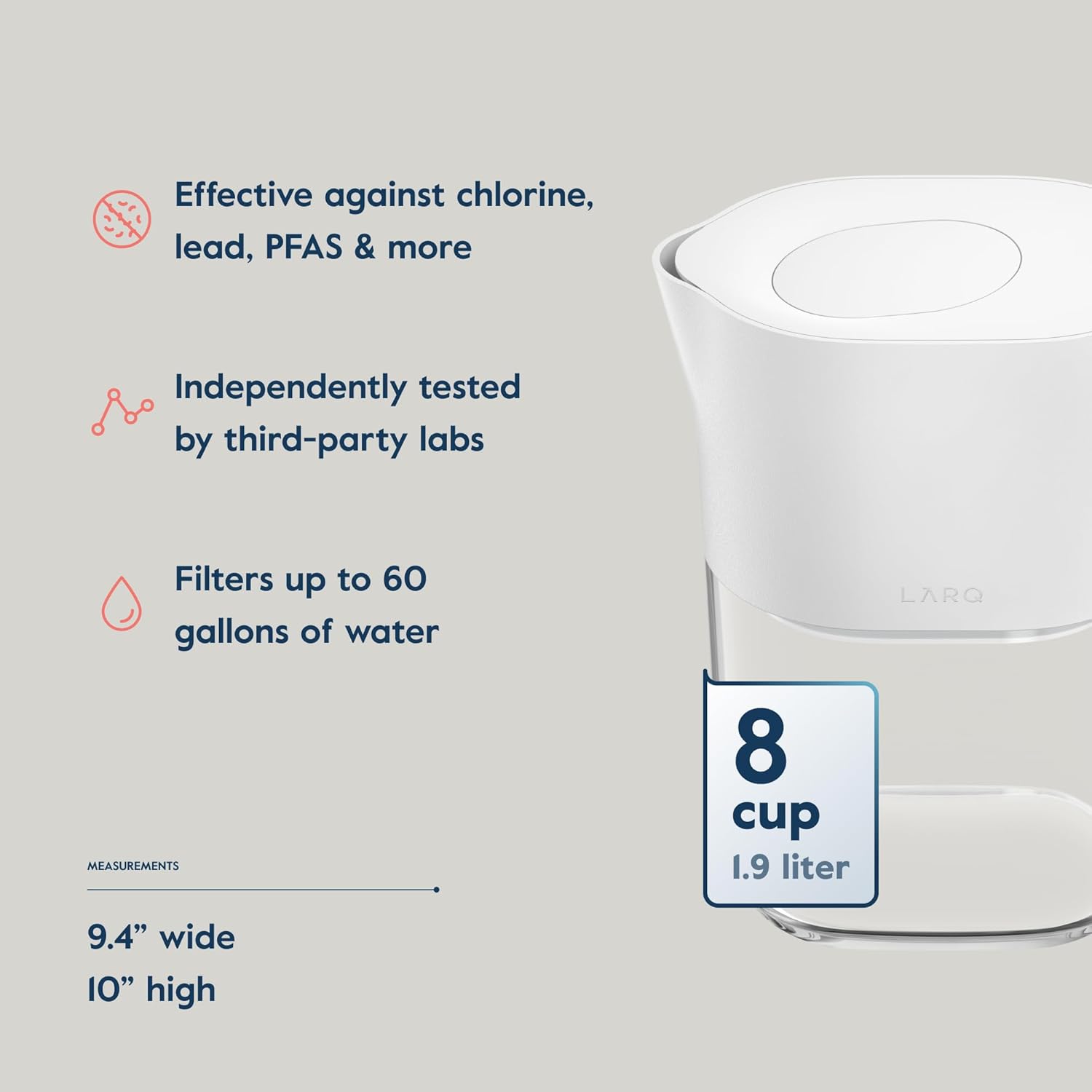 LARQ Hydrated AF Set - 8-Cup Water Filter Pitcher, Pure White + 4 Advanced Filters