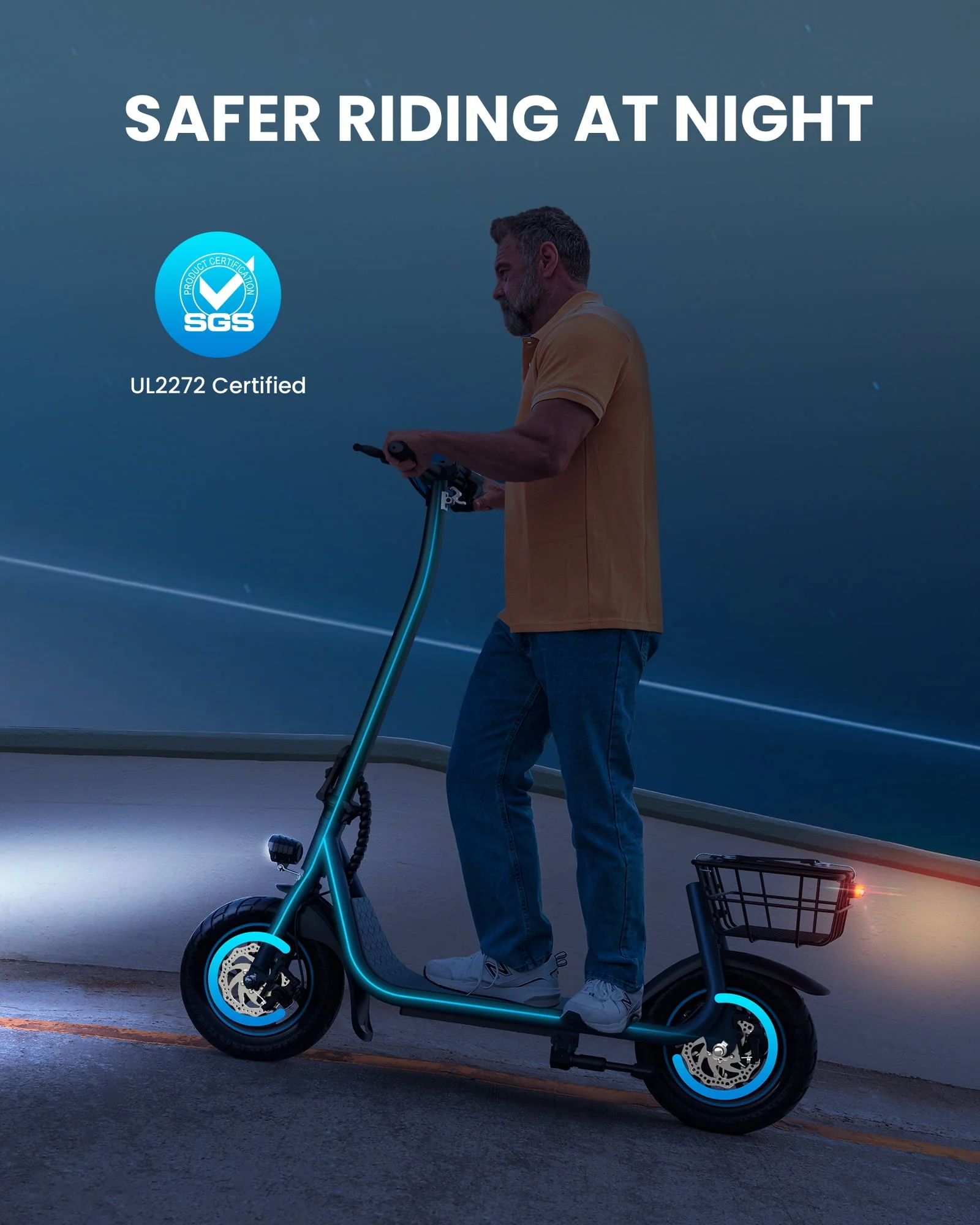 Kistp 550W Electric Scooter for Adults, 12 inch Commuter Electric Scooter with Basket and Wide Deck - up to 20 Miles 18.6MPH-Blue
