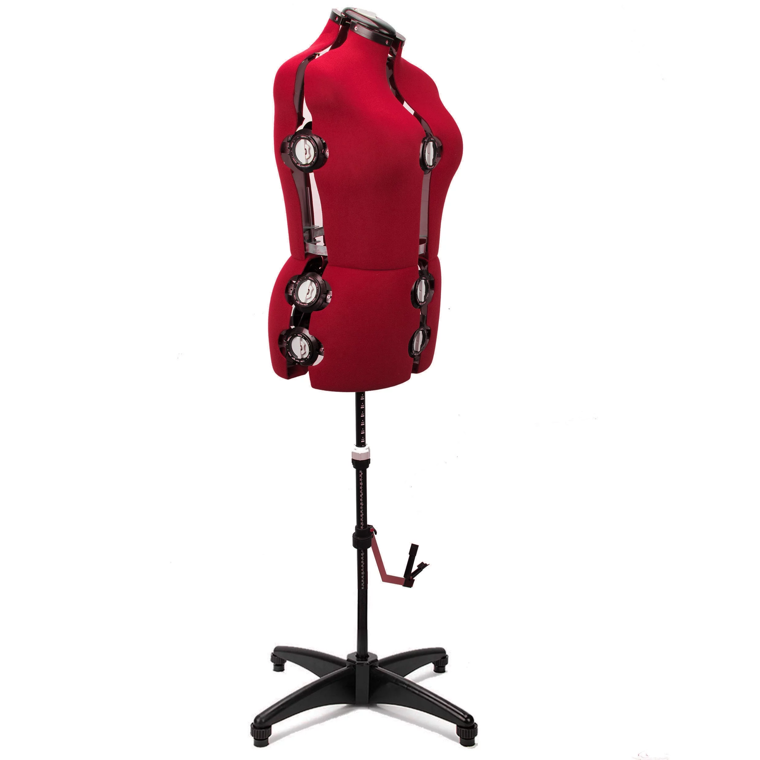 GEX 13 Dials Female Fabric Adjustable Mannequin Dress Form for Sewing, Mannequin Body Torso with Stand, Up to 70" Shoulder Height Red (Large)