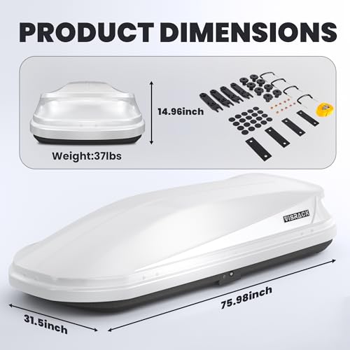 White Rooftop Cargo Box Carrier Large 21 Cubic Feet Car Top Mount Travel Luggage Storage,Dual Side Opening,Heavy Duty Waterproof Roof Storage Box Extra Keys,75.98" L x 31.5" W x 14.96" H
