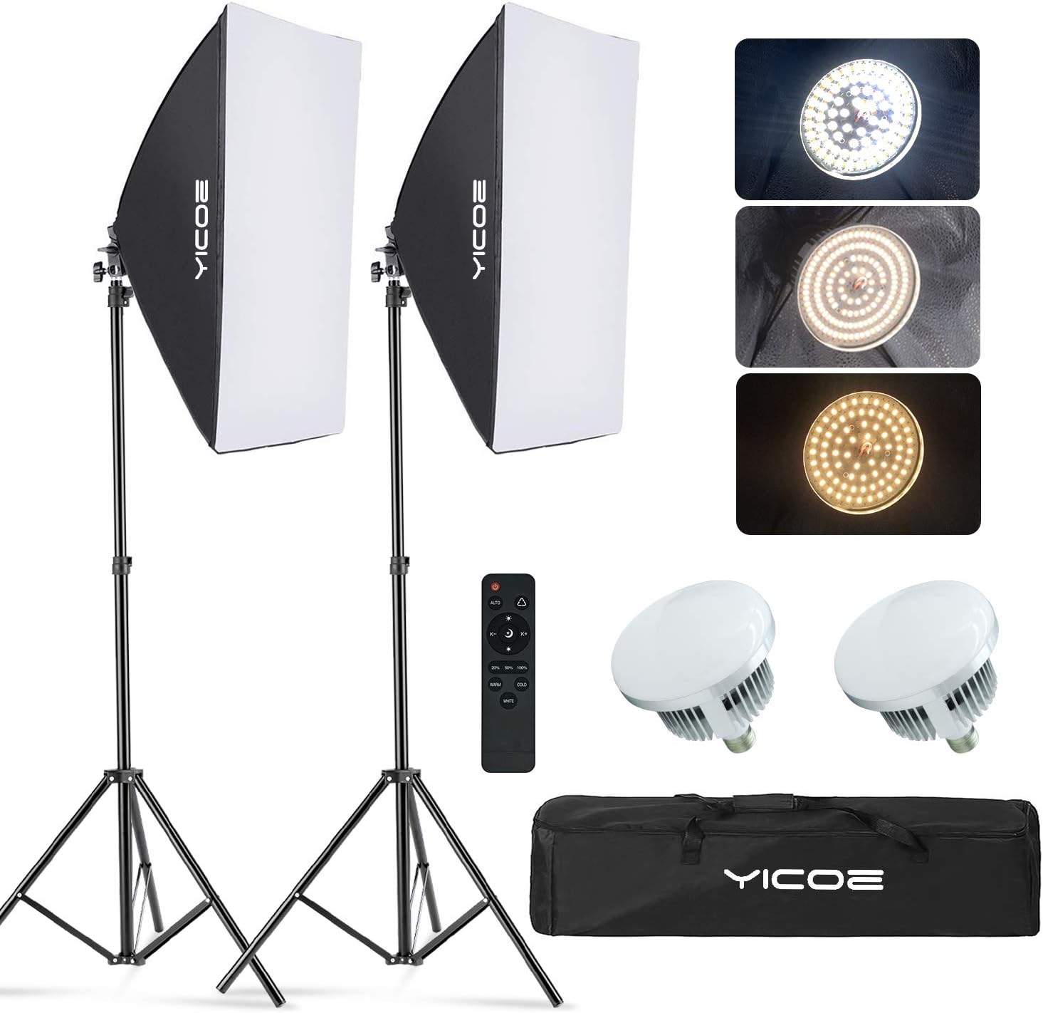 YICOE Softbox Lighting Kit Photography Photo Studio Equipment Continuous Lighting System with 5700K Energy Saving Light Bulb for Portraits Fashion Advertising Photo Shooting Video