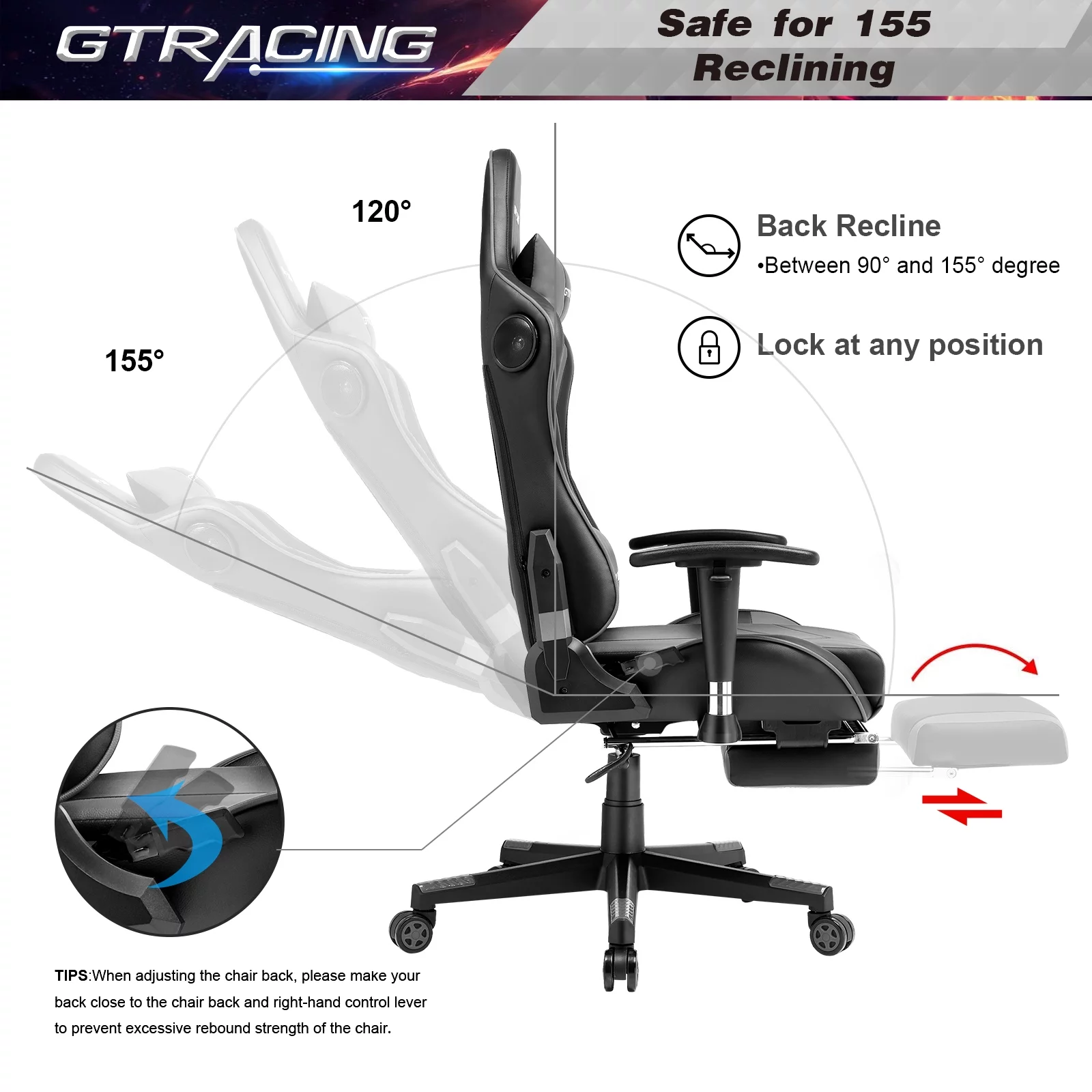 LUCKLIFE Gaming Chair with Speakers Bluetooth and Footrest in Home PU Leather Office Chair, Gray