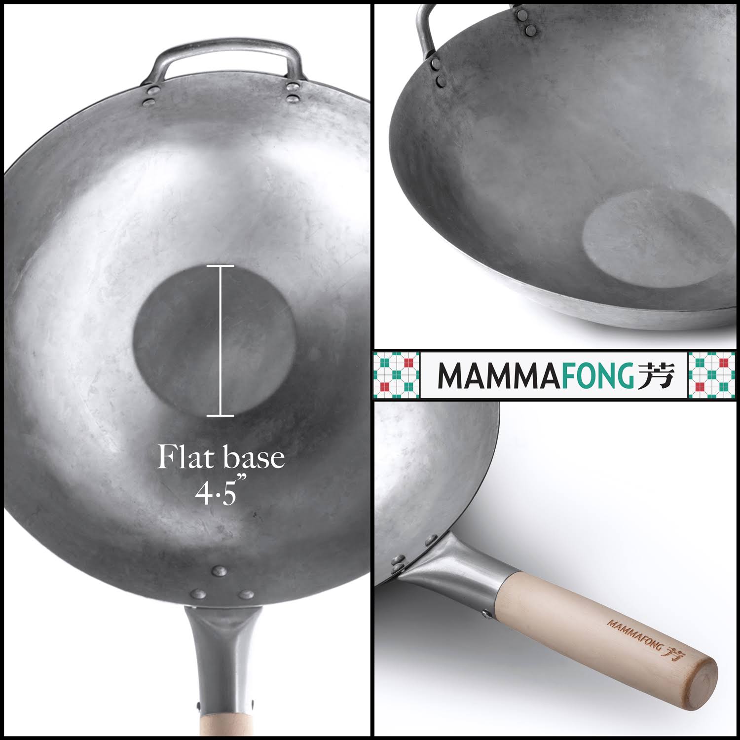 Flat Bottom Wok, Traditional Hand Hammered Wok, 14 inch Carbon Steel Chinese Pow Wok by Mammafong