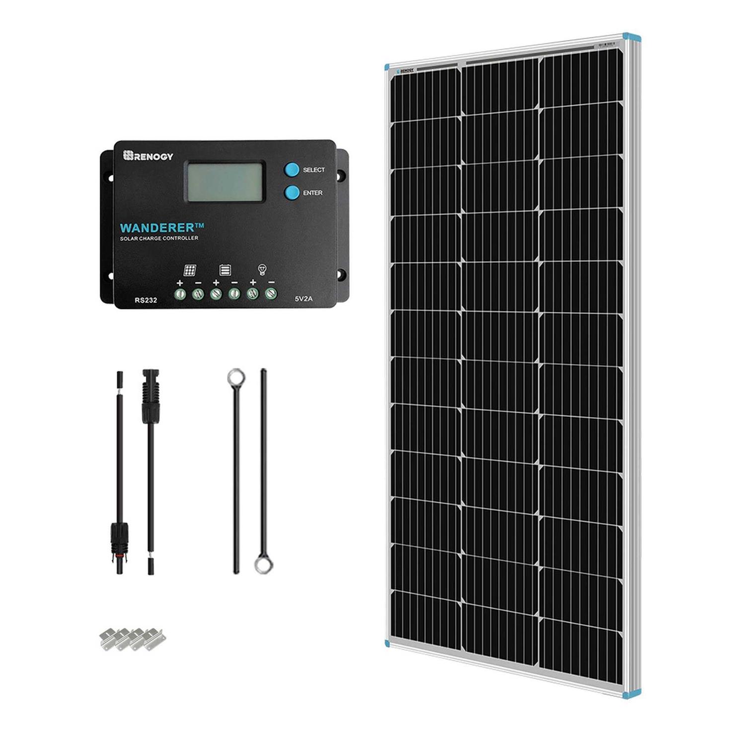 Renogy 100W 12V Monocrystalline Solar Starter Kit w/Wanderer 10A Charge Controller - Shop Hardware Tools Online Store