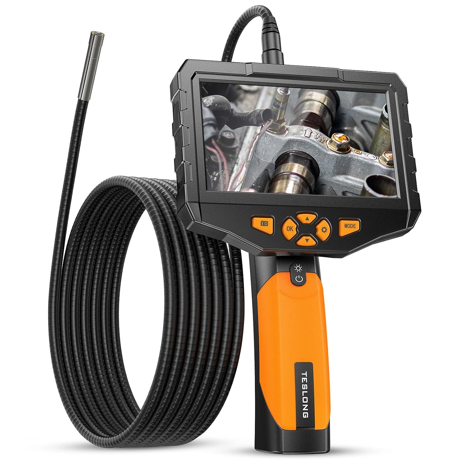 Teslong Industrial Endoscope with Screen, 0.21inch Handheld Borescope Inspection Camera with Waterproof Gooseneck Probe, 4.5inch IPS Display for Auto Sewer Drain Pipe HVAC Spark Plumbing (1m/3.2ft)