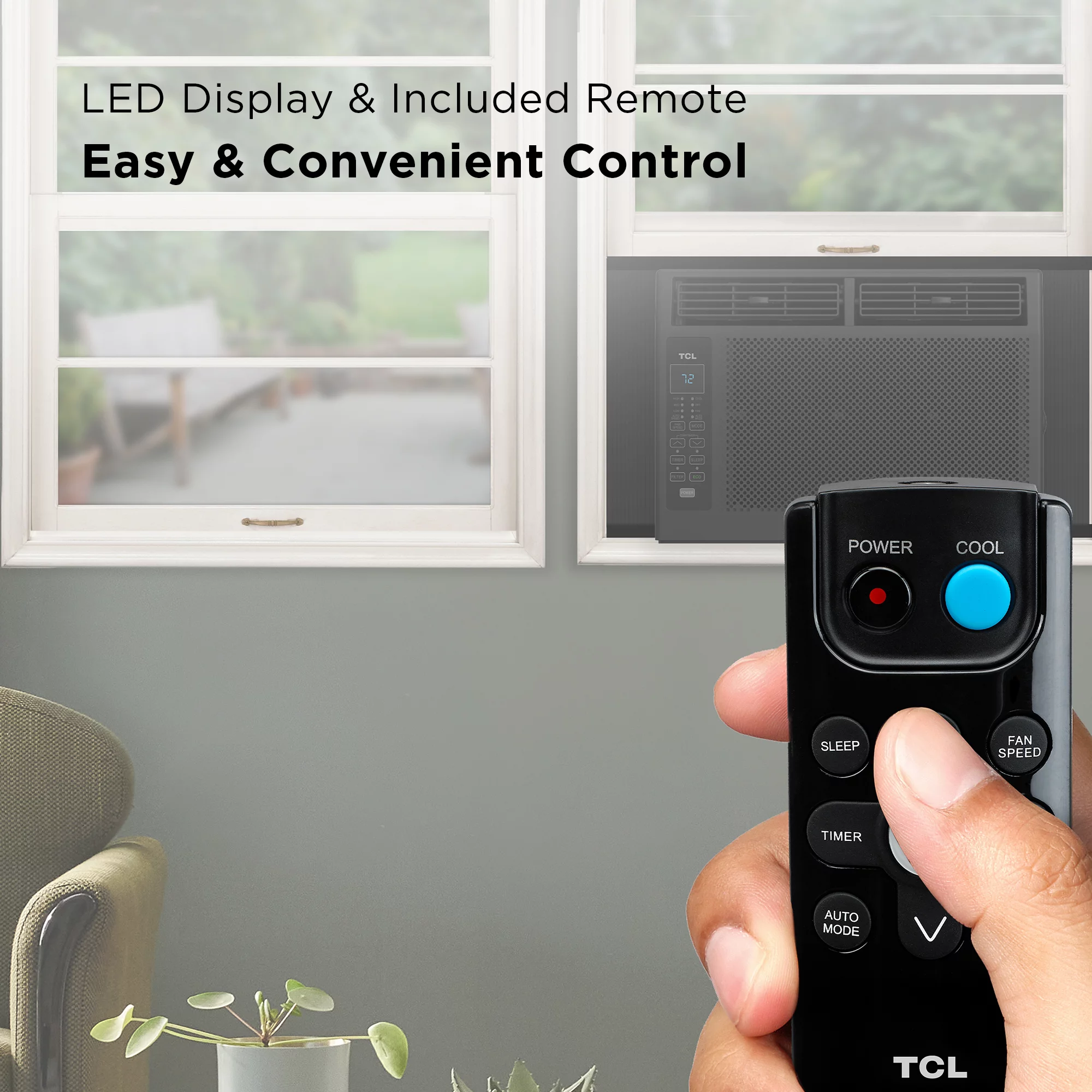 TCL 5,000 BTU Window Air Conditioner, 150 sq. ft., LED Display, Included Remote, Black, W5W3M-B