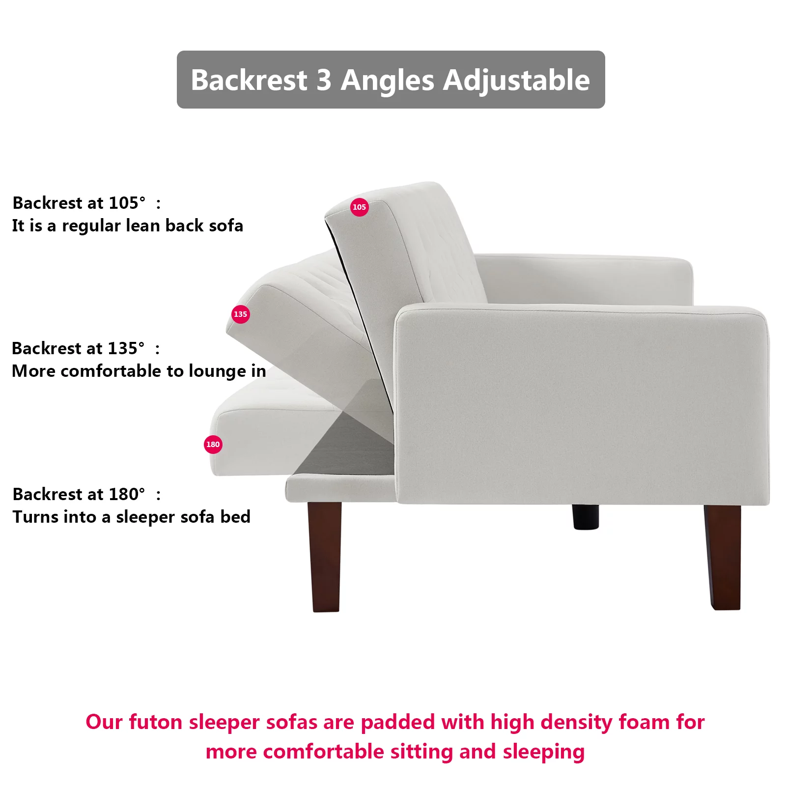 Lemacte White Faux Leather Futon Sofa Couch,Button Tufted Convertible Sleeper Sofa Bed for Small Spaces, Living Room, Bedroom