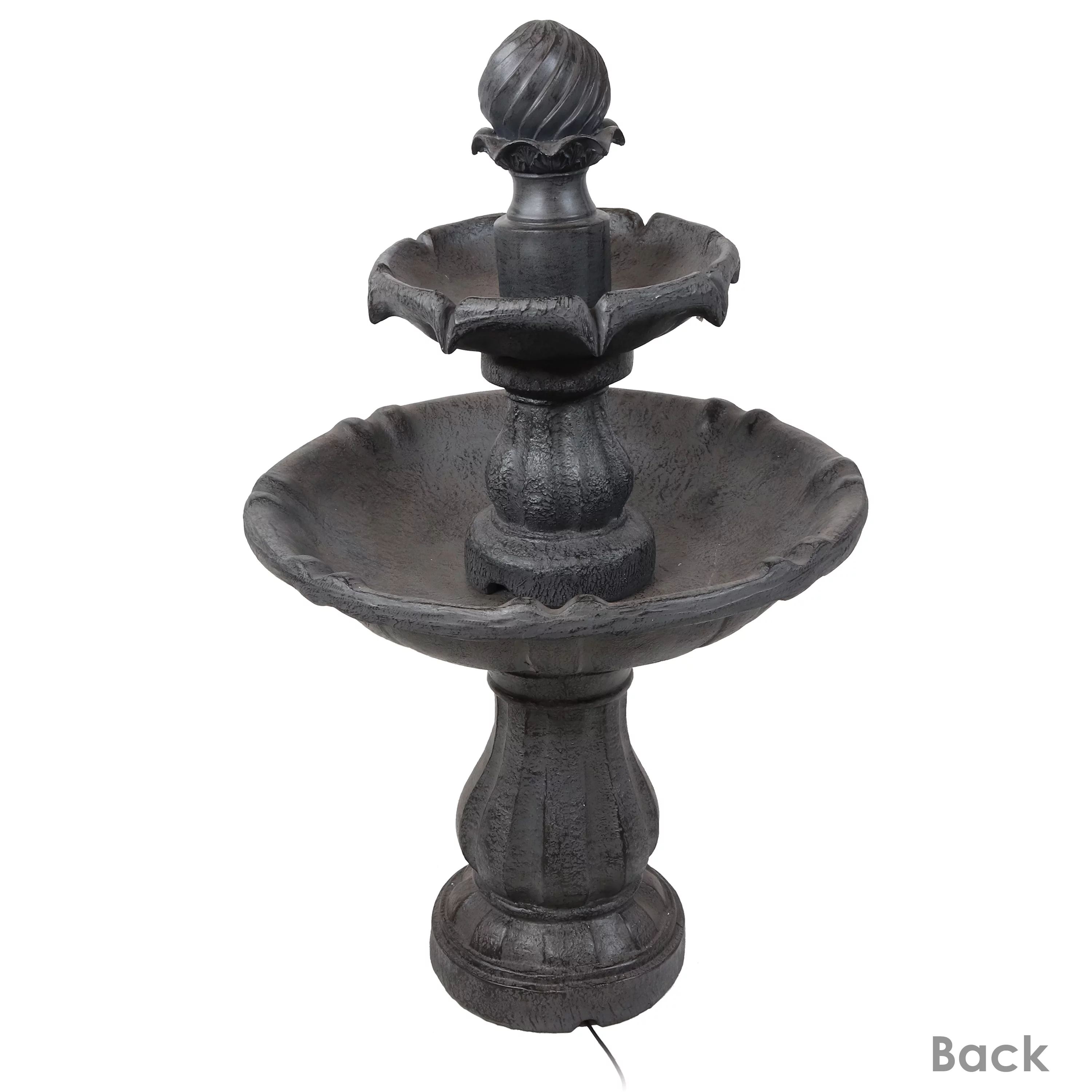 Sunnydaze 2-Tier Solar Outdoor Water Fountain with Battery Backup - Black Finish - 35" H