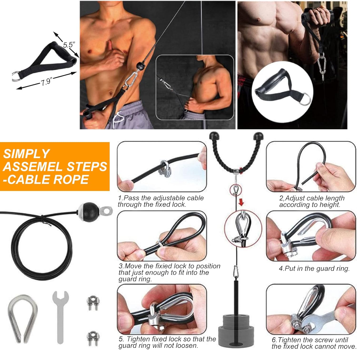 Weight Cable Pulley System Gym Upgraded Cable Pulley Attachments for Gym LAT Pull Down, Biceps Curl, Arm Workouts, Triceps Exercise Home Gym Equipment, Weight Pulley System Home Gym Add On Equipment Pack of 2