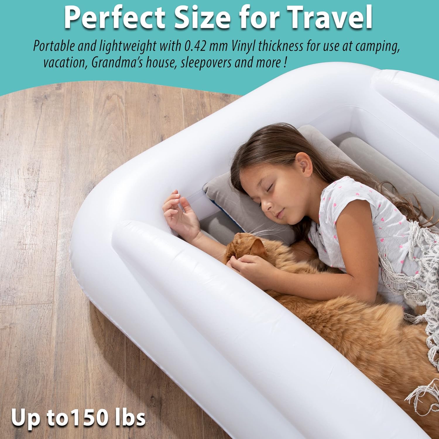 Toddler Travel Bed Portable - Kids Portable Travel Beds - Inflatable Kids Travel Bed for Camping - Blow Up Bed for Kids and Toddler - Portable Inflatable Travel Bed for Kids with Safety Bumper Sides