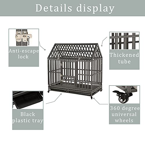 LUCKUP Heavy Duty Dog Cage Metal Kennel and Crate for Medium and Large Dogs, Pet Playpen with Four Wheels, Easy to Install, 48 inch, Black