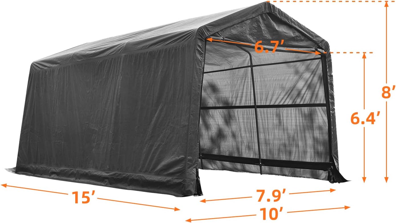 Walmokid 10x15ft Heavy Duty Carport Canopy with Sidewalls Portable Shed Outdoor Storage Shed,Gray