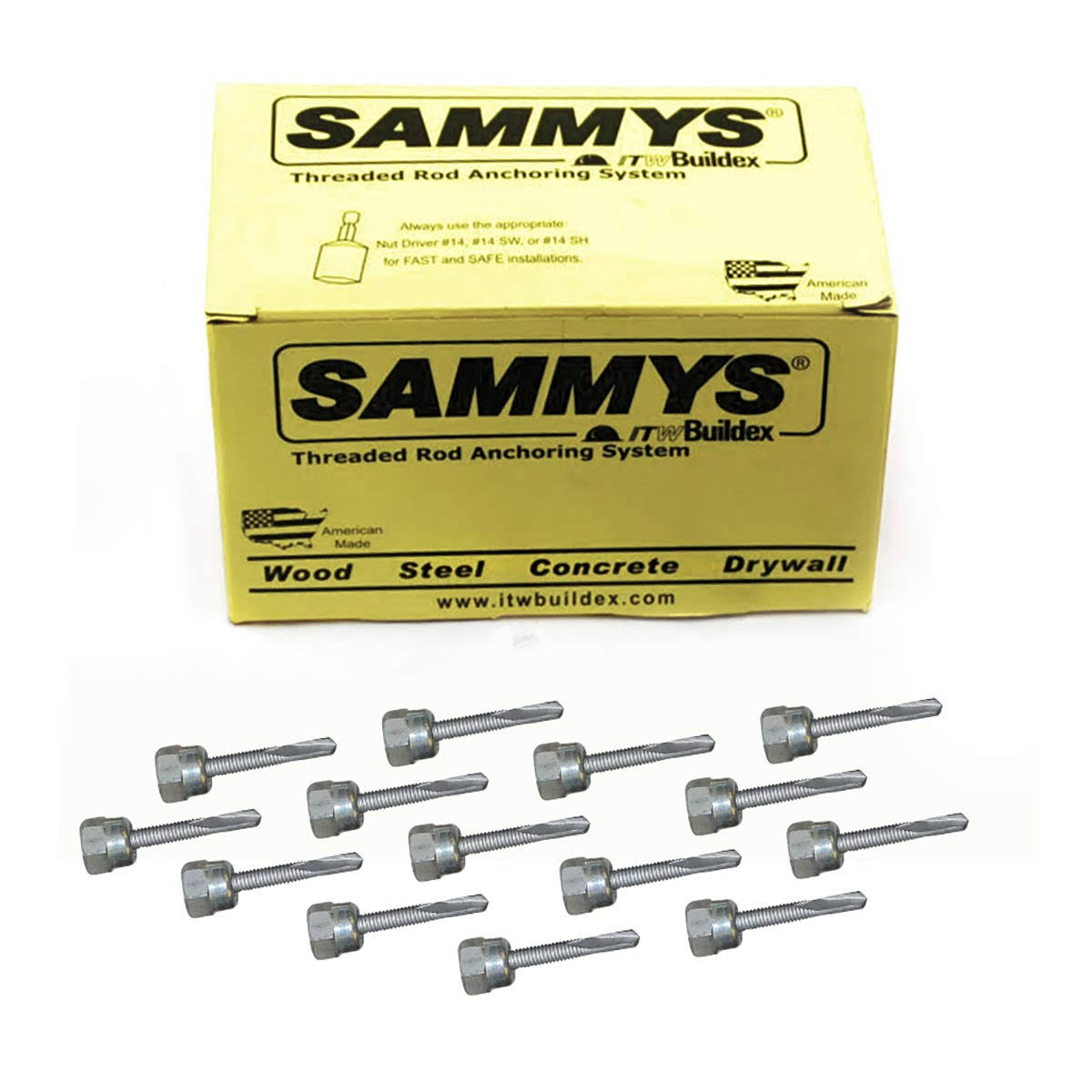 Sammys 1/4-20 in. x 1 in. Vertical Rod Anchor Super Screw with Teks and 1/4 in. Threaded Rod Fitting for Steel (25-Pack)