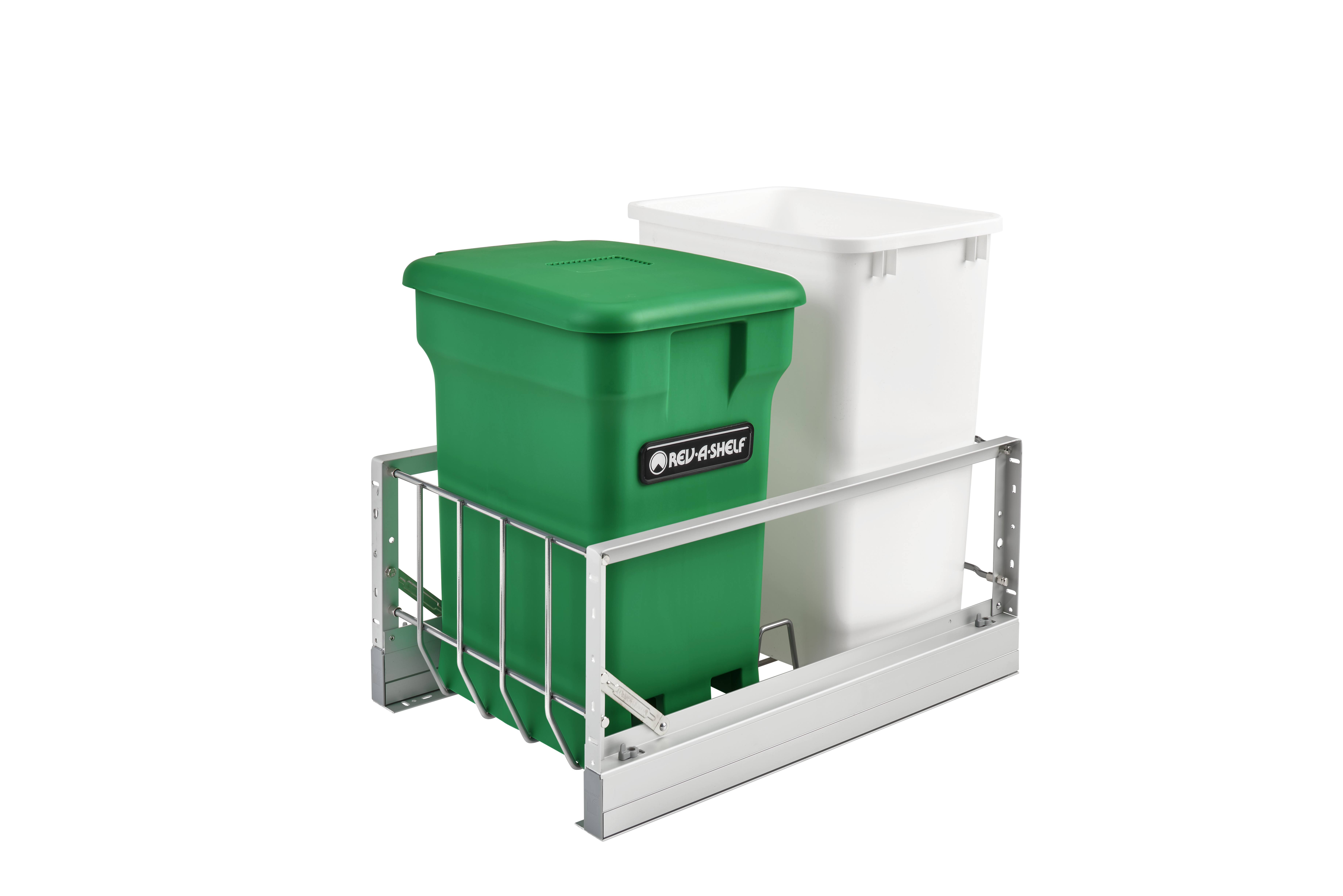 Rev-A-Shelf 5349-18CKGR-2 / Aluminum 35 QRT Waste Container Pull-Out w/Green Compost Bin
