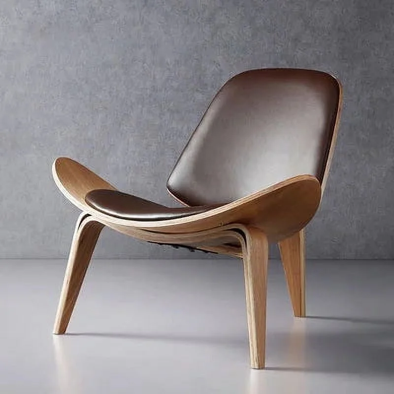 Hans Wegner Style Three-Legged Shell ChairsAsh Plywood Fabric Upholstery Living Room Furniture Modern Lounge Shell ChairsReplica