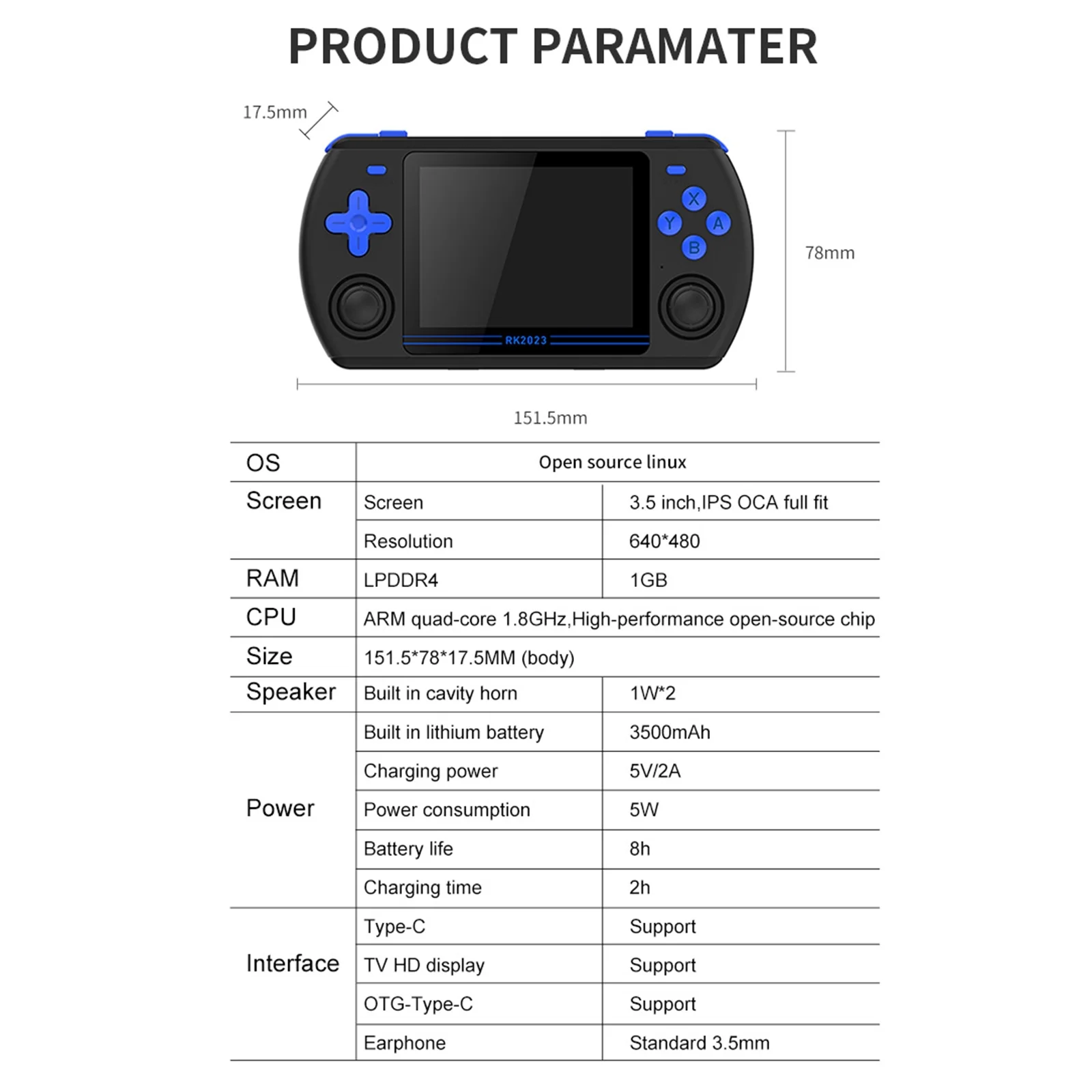 Portable RK2023 Game Player with Video Output and Headphone Jack Immerse Yourself in Portable Gaming