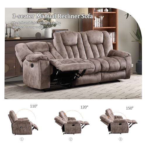 CANMOV Manual Recliner Sofa-Soft Fabric Reclining Living Room Set Loveseat Massage Heated Recliner Couch with Cup Holders, Side Pocket for Adults Elderly Apricot
