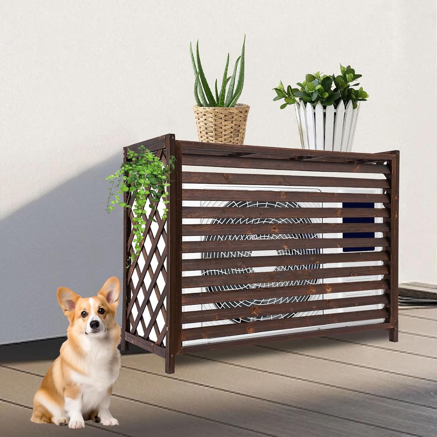 Ac fence for outside unit, Plant Stand, air conditioner fence 3 panel, Air Conditioner Privacy Fence Screen Outdoor, Stable Outdoor Air Conditioner Privacy Screen with Cross Grid(Size:120*57*100cm)