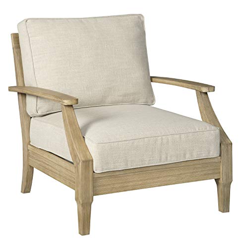 Signature Design by Ashley Carter Hall Outdoor Eucalyptus Patio Sofa with Cushion, Beige