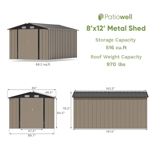 Patiowell 3 x 3 FT Outdoor Storage Shed,Small Garden Tool Storage Shed with Sloping Roof and Single Lockable Door, Outdoor Shed for Backyard Garden Patio Lawn, Grey