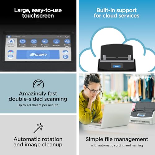 ScanSnap iX2500 Wireless or USB High-Speed Cloud Enabled Document, Photo & Receipt Scanner with Large Touchscreen and 100 Page Auto Document Feeder for Mac or PC, White