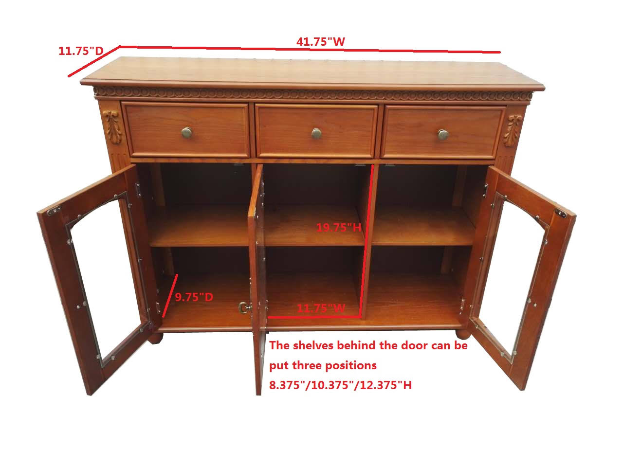 William Walnut Wood Contemporary Sideboard Buffet Console Table with Storage Drawers u0026 Glass Cabinet Doors, Brown