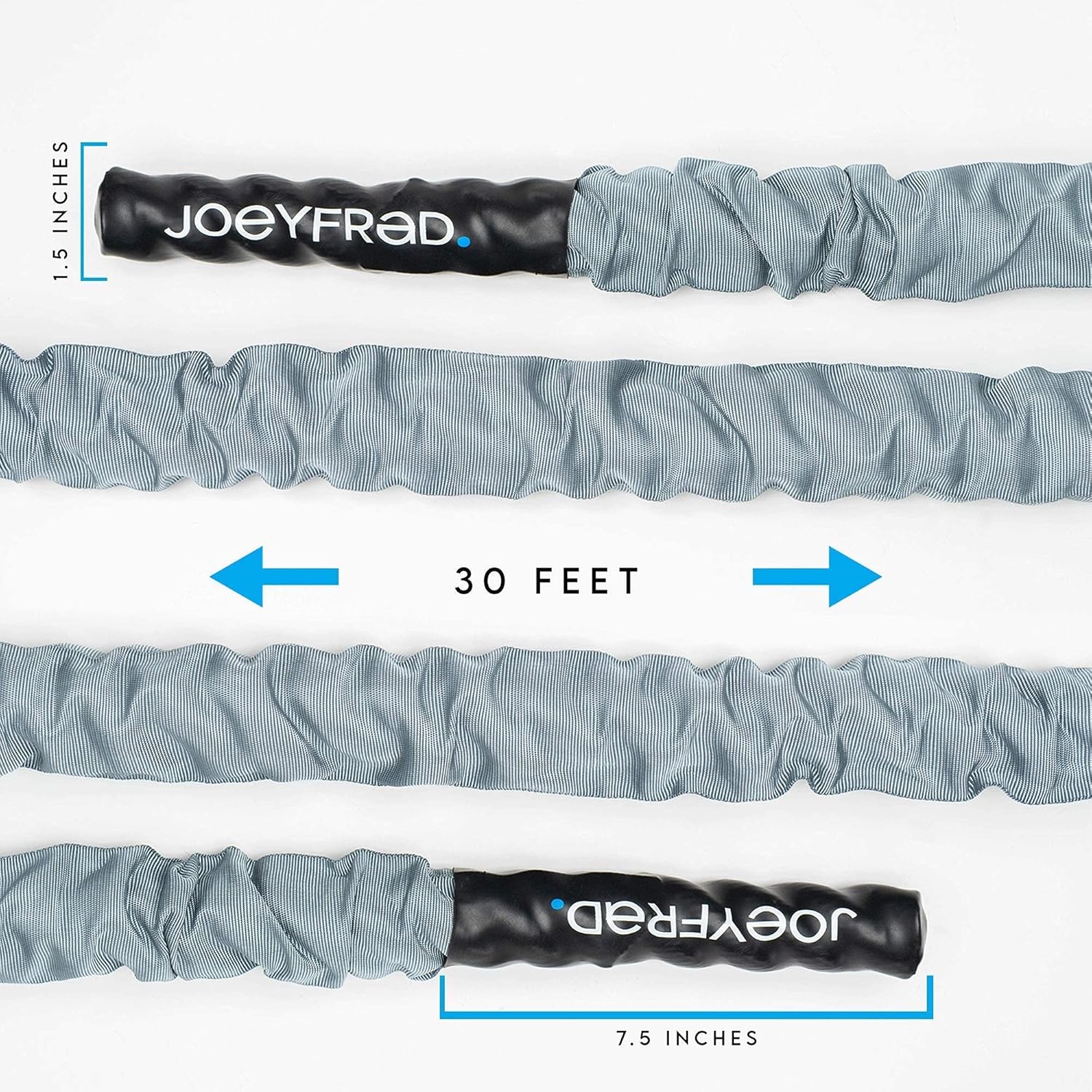 Joeyfrad Battle Rope Battle Ropes for Home Gym 1.5 Inch Heavy Weighted Rope 30ft Length 100% Dacron Strength Training Ropes Fitness for Home Gym, Cardio w/Wall Anchor 2 Anchor Straps, 1 Carabiner