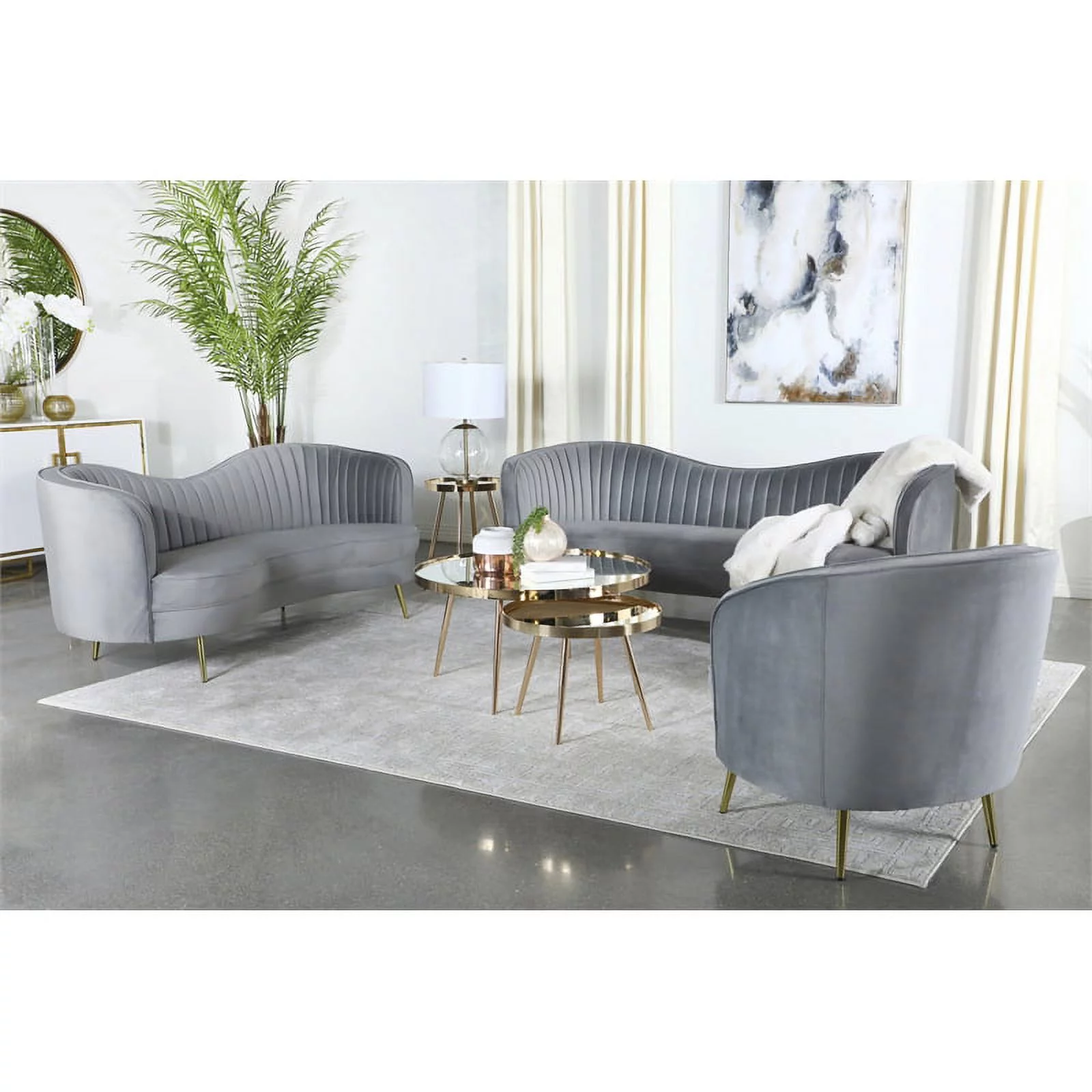 Sophia 3-piece Upholstered Living Room Set with Camel Back Grey and Gold