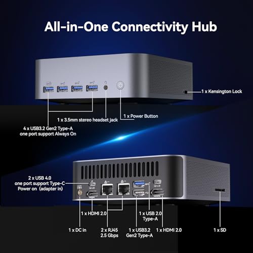 GEEKOM GT1 Mega AI Mini PC, with Intel 14th Gen Ultra 9 185H (Up to 5.1 GHz), 32GB DDR5 2TB M.2 NVMe SSD, Mini Desktop Computers Windows 11 Pro, 2.5G Dual LAN/WiFi 7/BT 5.4/USB4.0/8K/3 Years Warranty