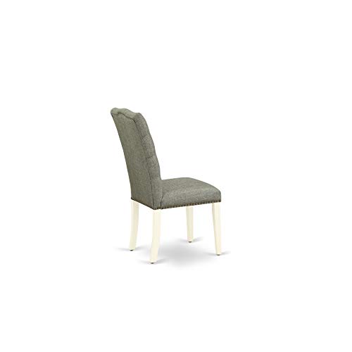 East West Furniture Weston 7 Piece Set Consist of a Rectangle Dining Room Table with Butterfly Leaf and 6 Gray Fabric Upholstered Chairs, 42x60 Inch, Linen White