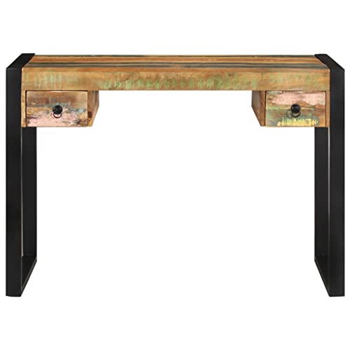 vidaXL Rectangular Writing Desk with Drawers, Solid Mango Wood, Vintage Industrial Style, Metal Frame, Brown, Versatile Furniture for Home and Office Use