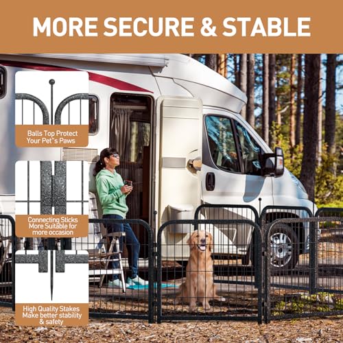 Metal Dog Playpen, 40 Inch Height 16 Panels, Large Dog Fence for Large/Medium/Small Dogs Indoor & Outdoor Bliss, Perfect Dog Pen for Camping, Yard, and RV | Black-Silver