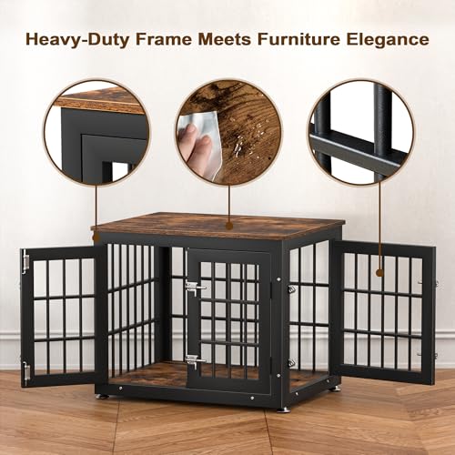 48 Inch Heavy Duty Dog Crate Furniture for Large Dogs, Decorative Pet House End Table, Extra Large Wooden Cage Kennel Furniture Indoor, Natural and White