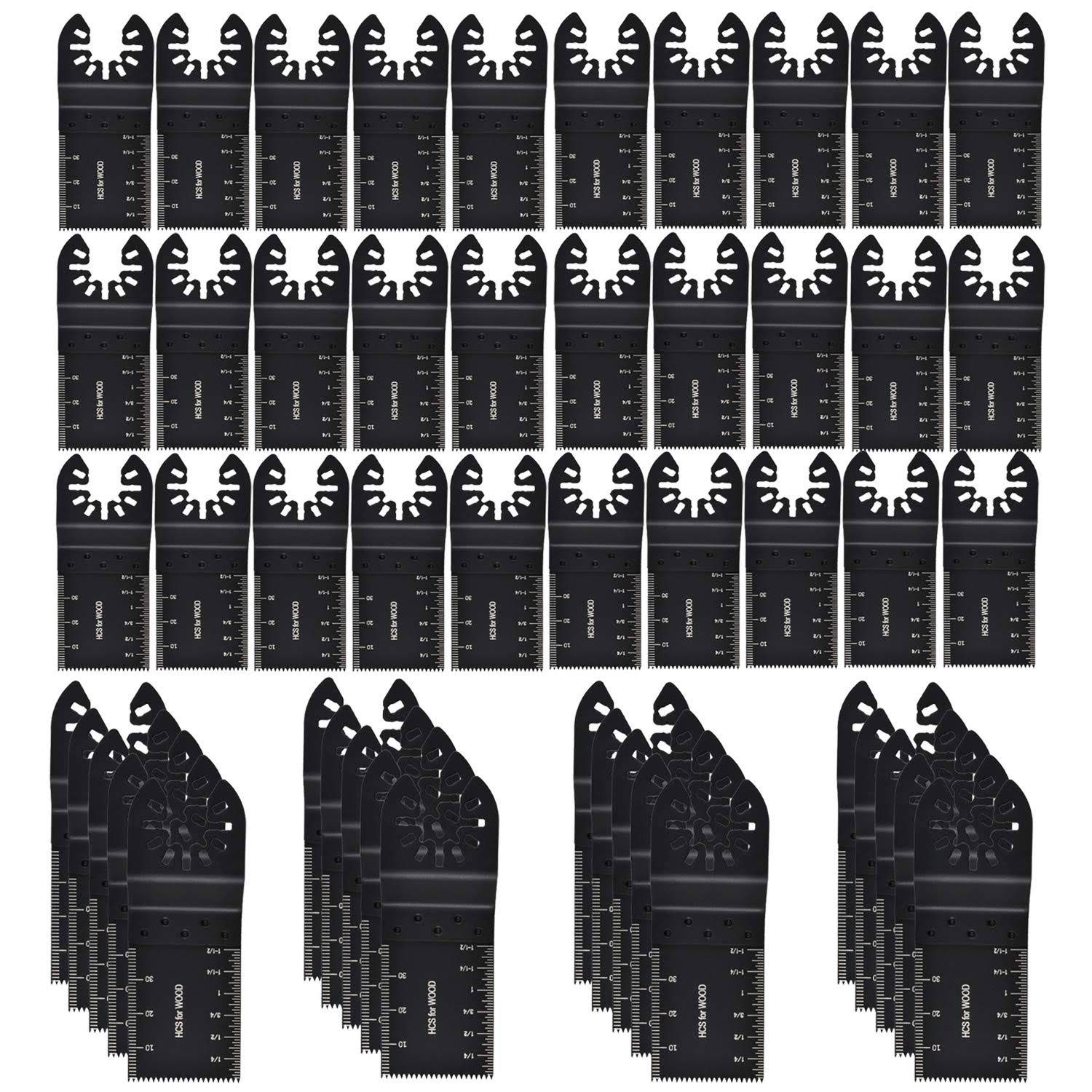 M MOKENEYE 50pcs Wood Oscillating Multitool Saw Blades Universal Quick Release Saw Blades for Fein Porter Cable Black u0026 Deck