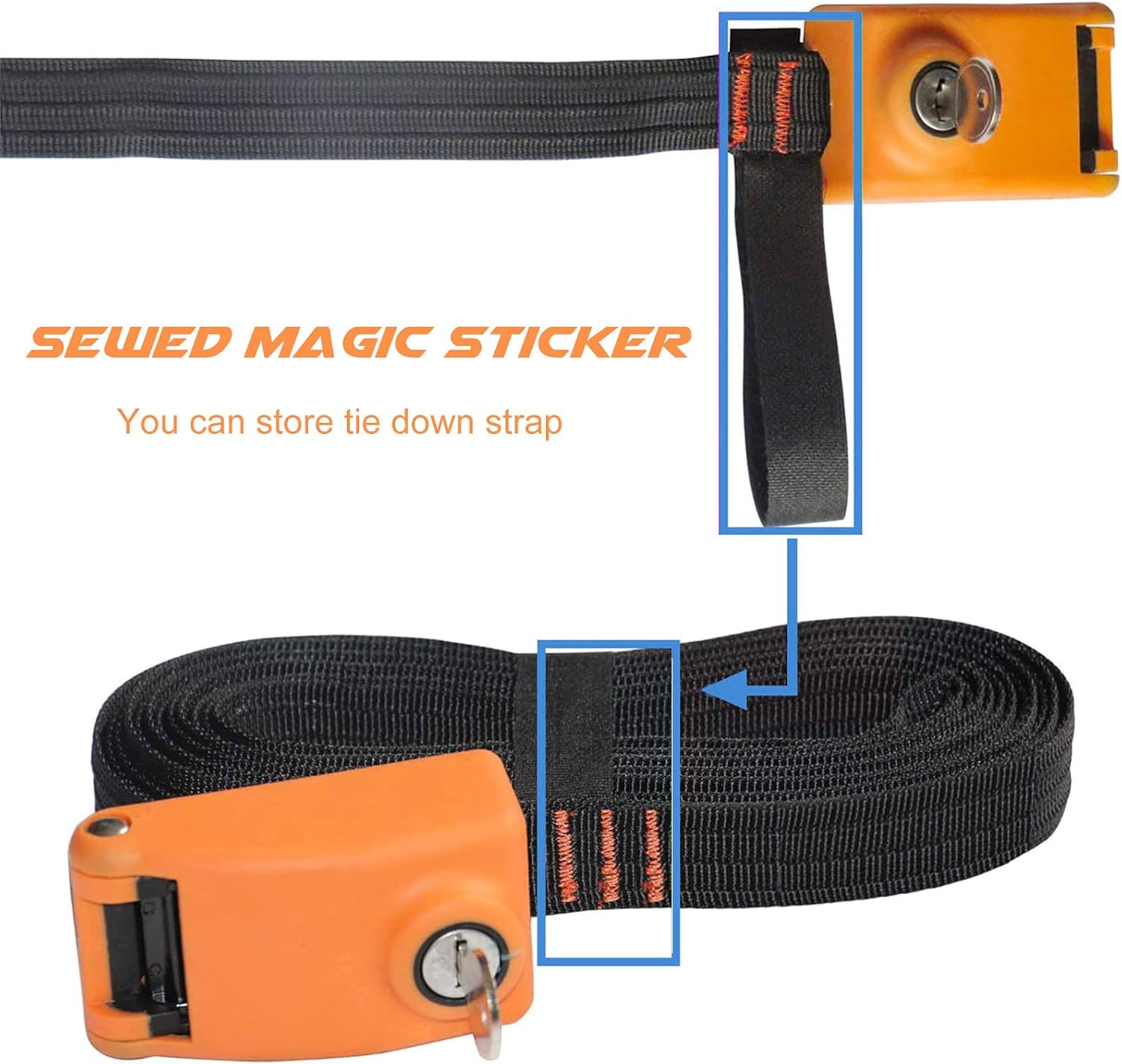 Kingdely 15ft Lockable Tie Down Strap, Locking Tie Down Straps with 3 Stainless Steel Cables 'No Scratch' Silicone Buckle to Prevent Anyone from Taking Your ISUP, Paddle Boards, 2 Pack (Orange)