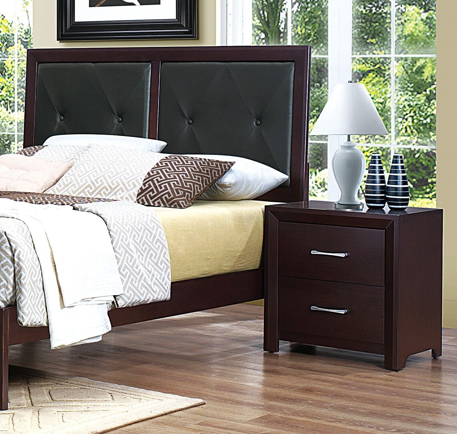 Contemporary Espresso Finish Bedroom 5pc Set Full Bed Dresser Nightstand Chest Mirror