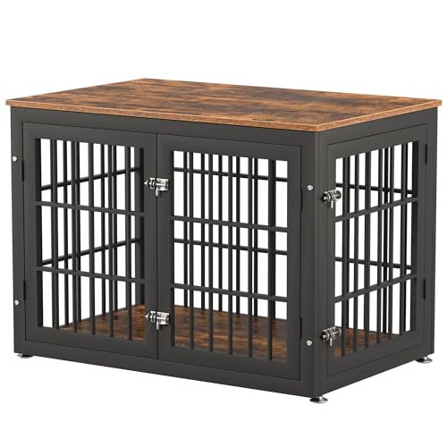48 Inch Heavy Duty Dog Crate Furniture for Large Dogs, Decorative Pet House End Table, Extra Large Wooden Cage Kennel Furniture Indoor, Natural and White