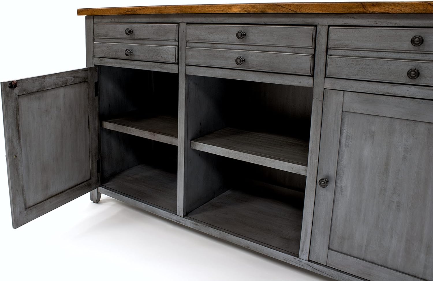 Martin Furniture, Smoky Blue 65" TV Console, Entertainment Stand, Wood Accent Cabinet, Fully Assembled
