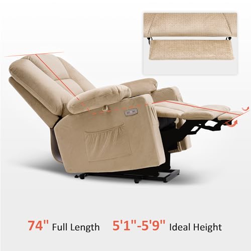 MCombo Small Power Lift Recliner Chair with Massage and Heat for Petite People, Cup Holders, USB Ports, Side Pockets, Fabric 7569 (Small-Regular, Brown)