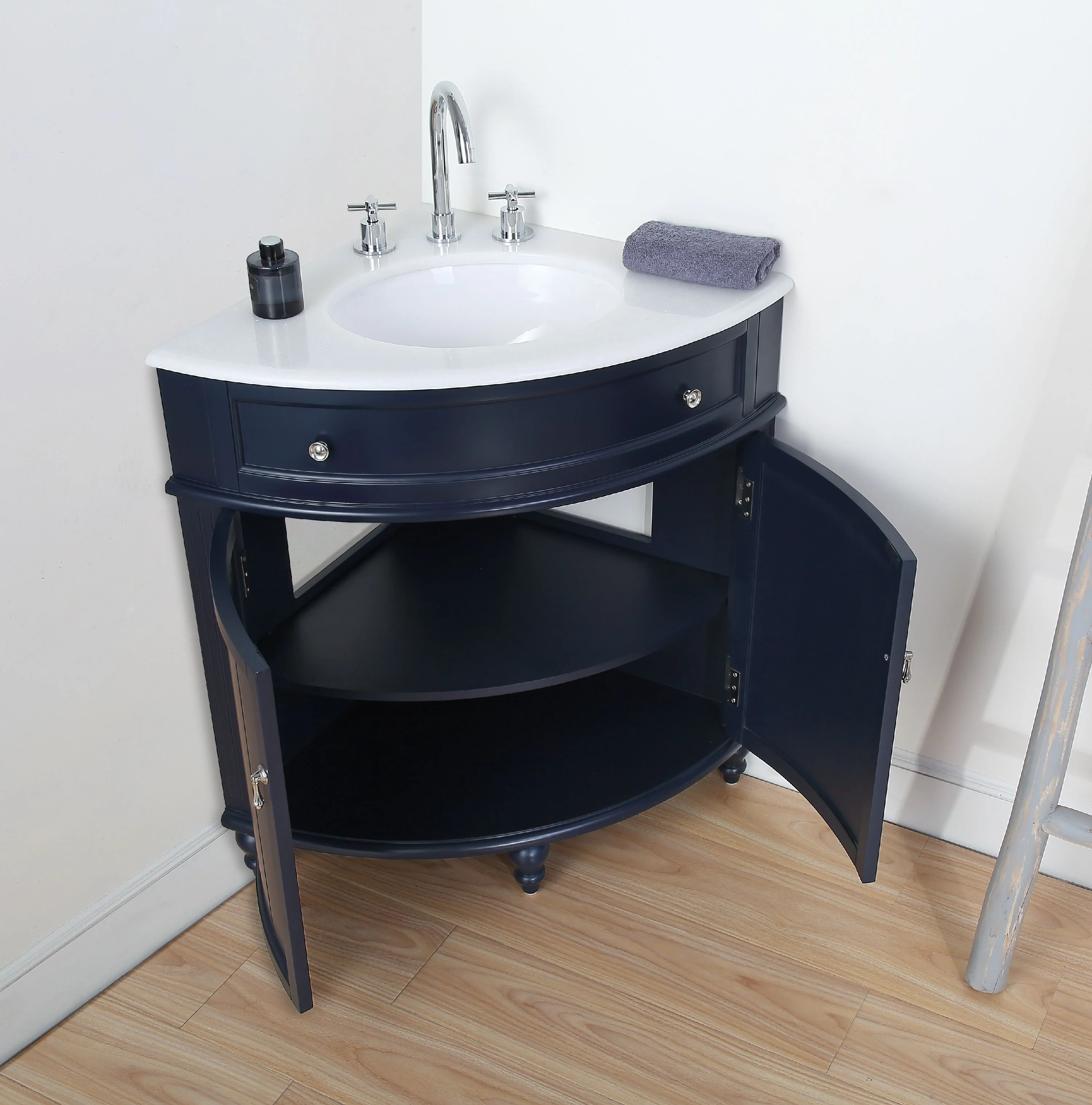 24" Benton Collection Thomasville Dark Blue Corner Bathroom Vanity ZK-47588NB