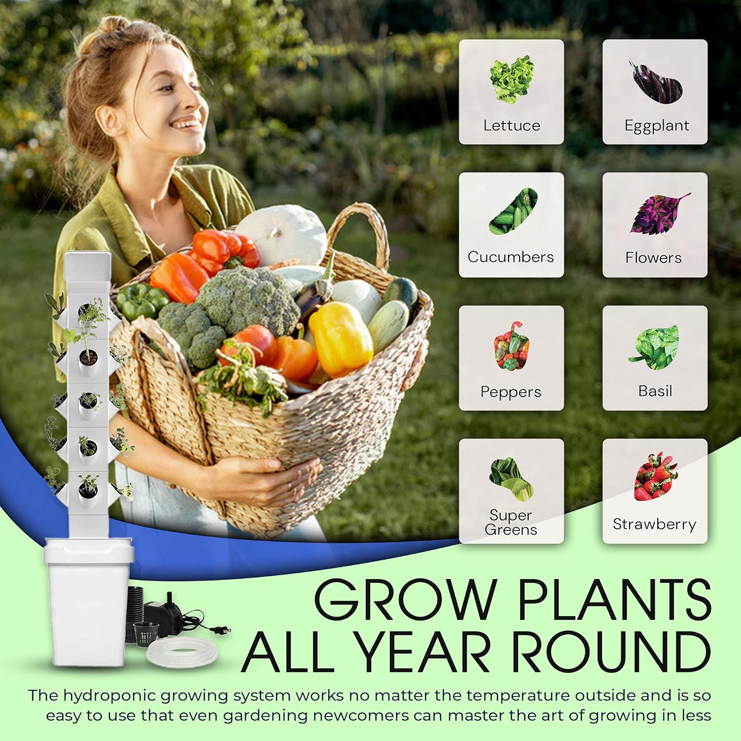 Vertical Hydroponic Garden Tower System Indoor Outdoor Home Grow Kit