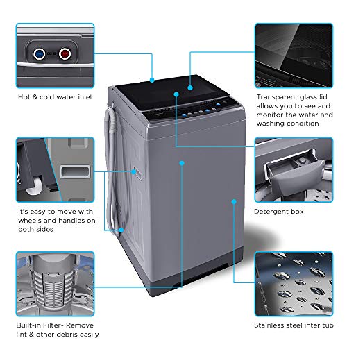 Comfee Portable Washing Machine, 0.9 cu.ft Compact Washer With LED Display, 5 Wash Cycles, 2 Built-in Rollers, Space Saving Full-Automatic Washer