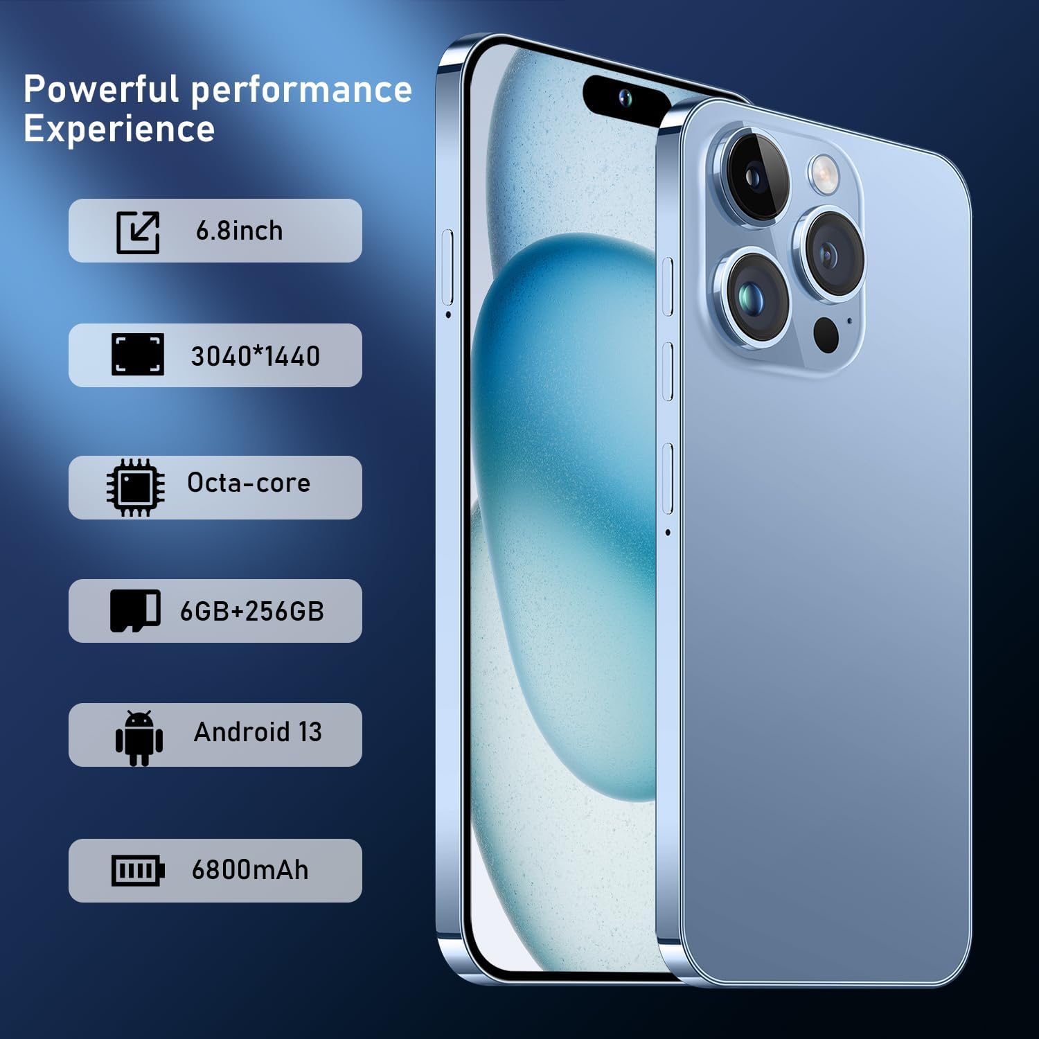 A15 PROMAX Smartphone, 6+256GB Unlocked Phone, Android 13.0, 48+108MP Zoom Camera, Long Battery Life 6800mAh, Dual SIM, 6.7“ HD Screen,5G Phone (LAN)